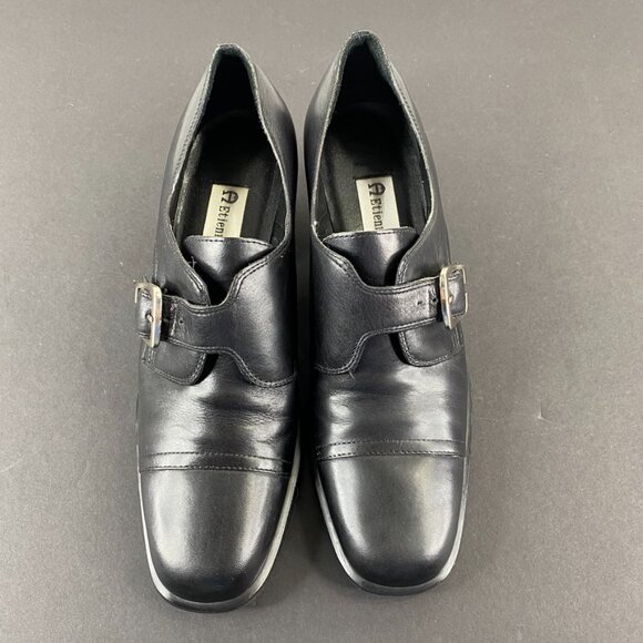 Etienne Aigner Black Buckle Block Heel Y2K Booties Shoes 6M - Picture 7 of 8